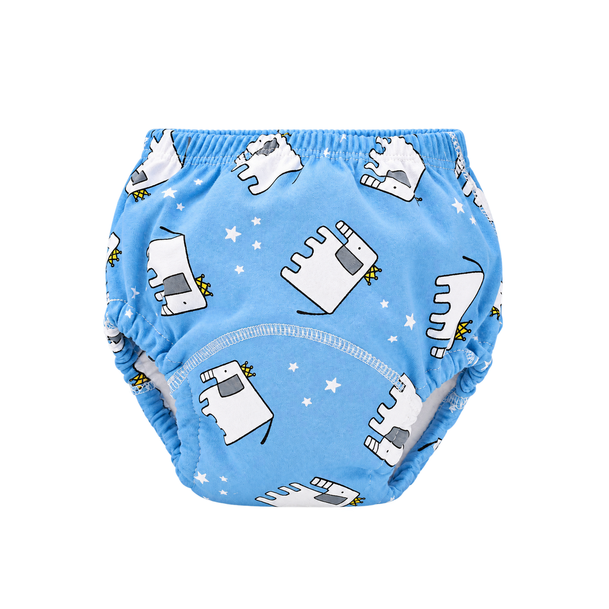 Elephants print: sky blue training underwear with white crowned elephants and stars