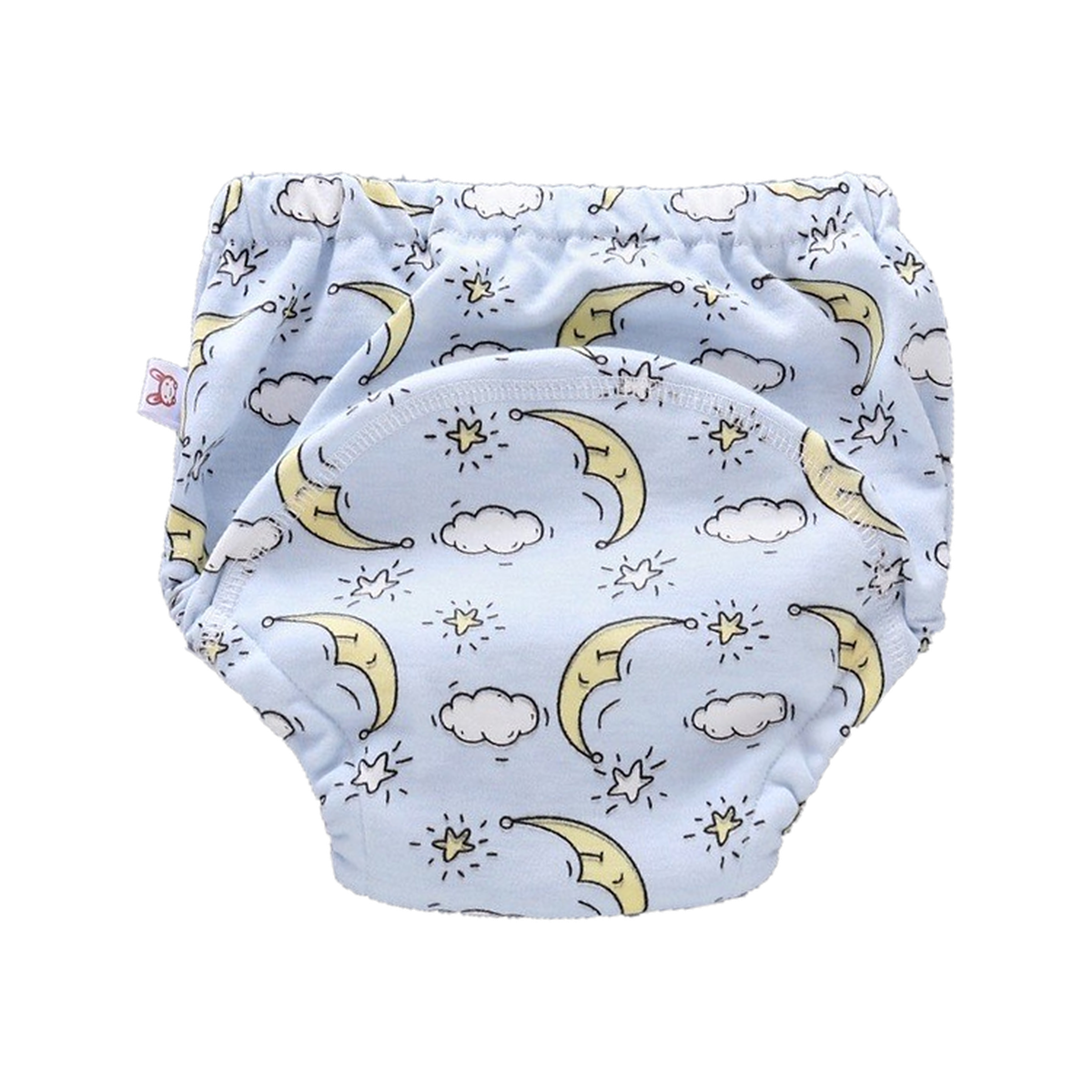 Moons print: light blue training underwear with yellow moons, clouds and stars