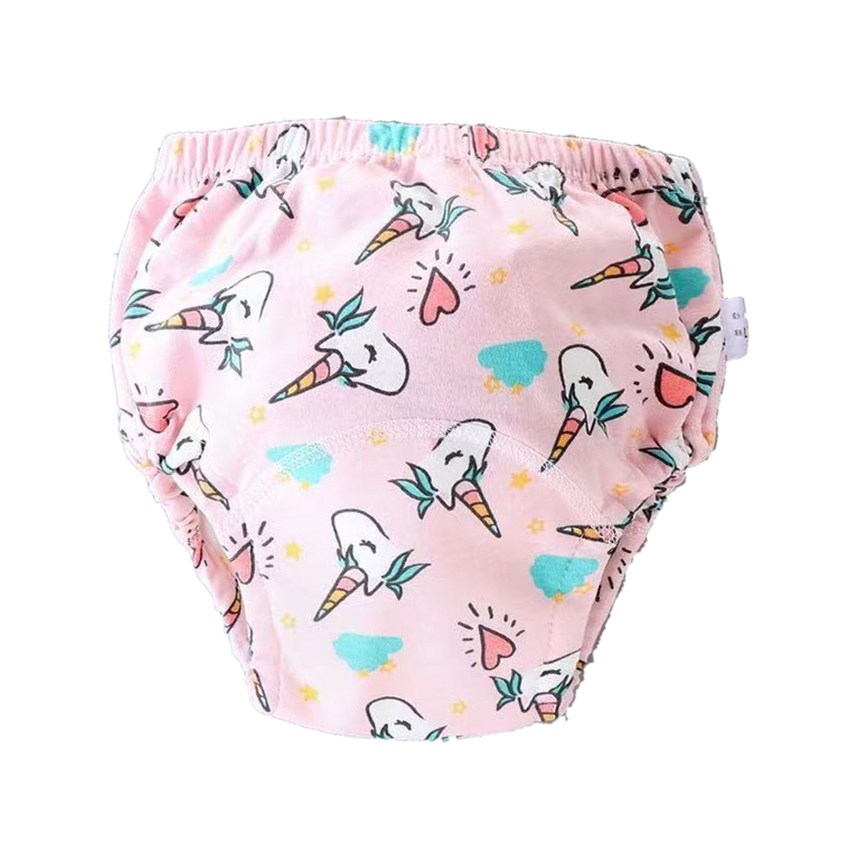 Unicorns print: pink training underwear with unicorns, hearts and clouds