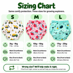 Brave Bottoms sizing chart for sizes S, M and L