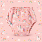Brave Bottoms training underwear in the Unicorns print: unicorns and rainbows on pink